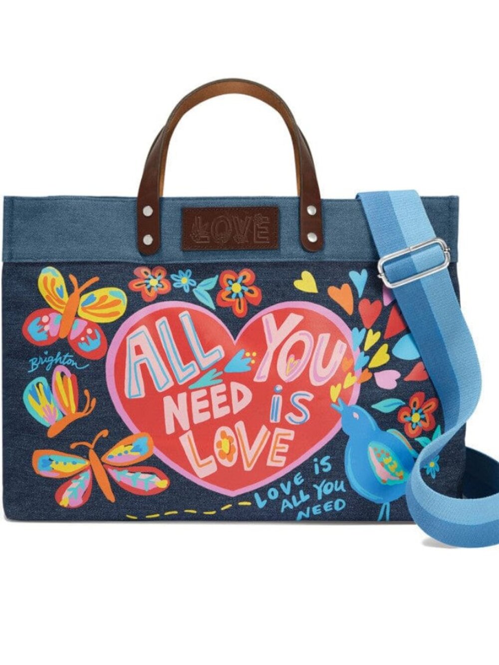 Brighton All You Need Is Love East West Denim Tote Bag NWT Crossbody